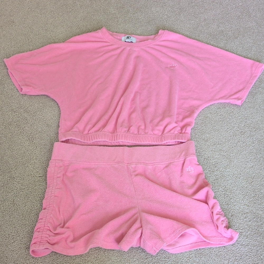 Juicy Couture Pink Terry Cloth Top And Shorts Set Women's Medium